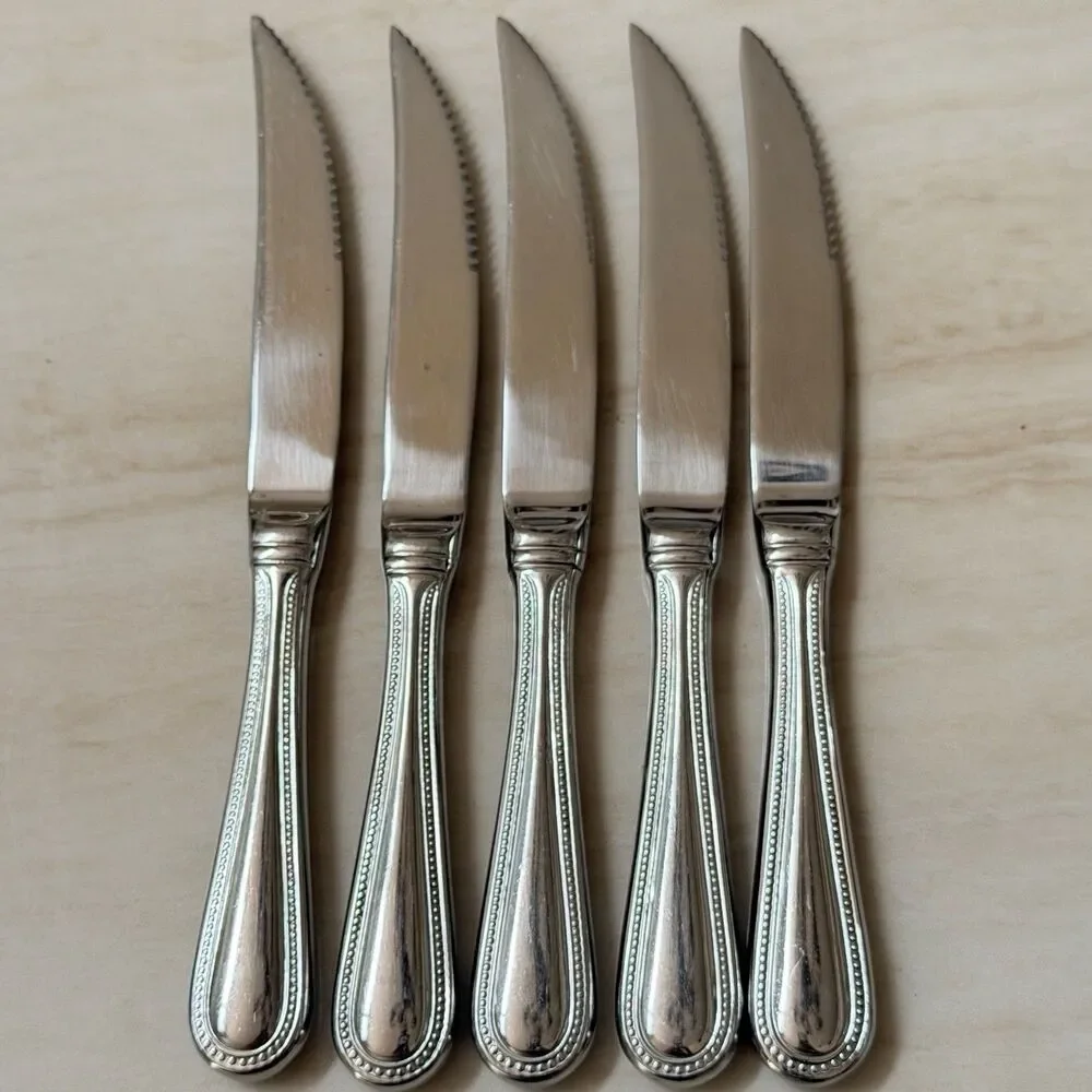 5pc Wallace Continental Bead Steak Knives 9 1/8” Stainless 18/10 China
